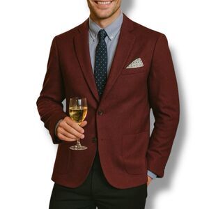 ASOS‎ Mens Blazer Burgundy Two Button Patch Pocket Casual Jacket Wedding Size 36